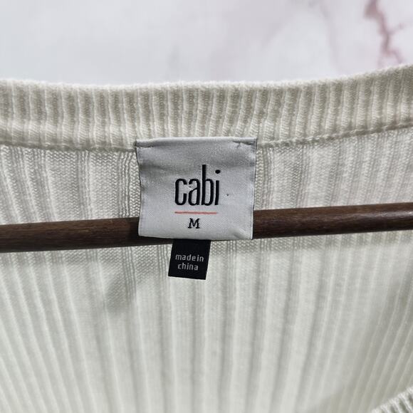 Cabi Cardigan Womens Medium White Striped Sweater Dashes Duster Long 5638 - Picture 3 of 11